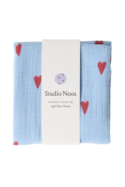 STUDIO NOOS Muszlin pelenka - Light Blue Hearts