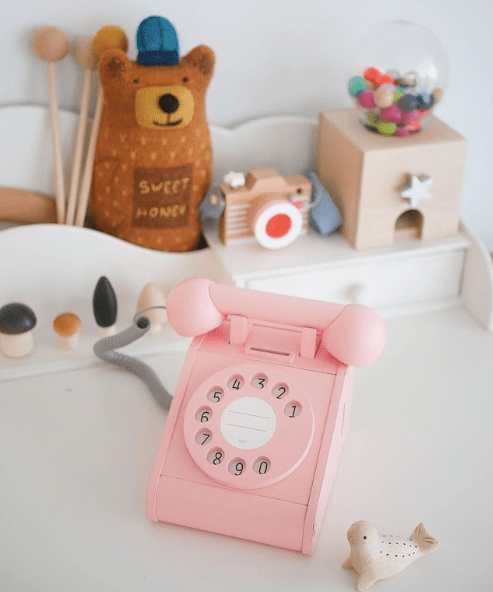 Dřevěný retro - telefon - Růžový | Stylové doplňky pro děti a ženy | Lavly.cz